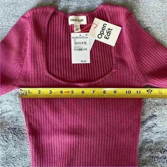 Open Edit Rib Scoop Neck Sweater in Pink Malaga Size XXS NWT - Picture 6 of 8